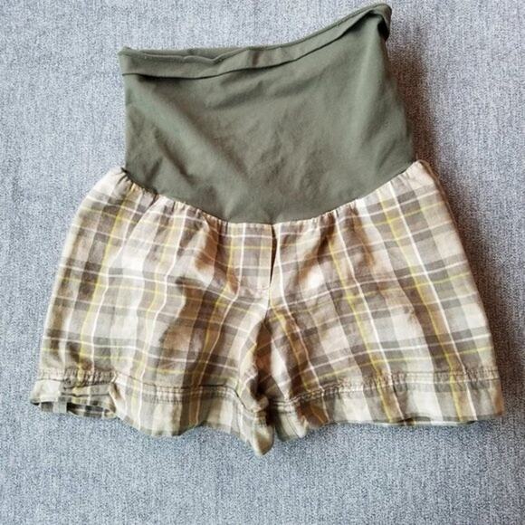 Oh Baby by Motherhood maternity plaid shorts | size S | green tan - Picture 1 of 2